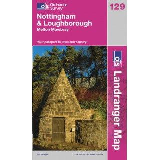 OS Landranger Map 129 Nottingham & Loughborough Melton Mowbray