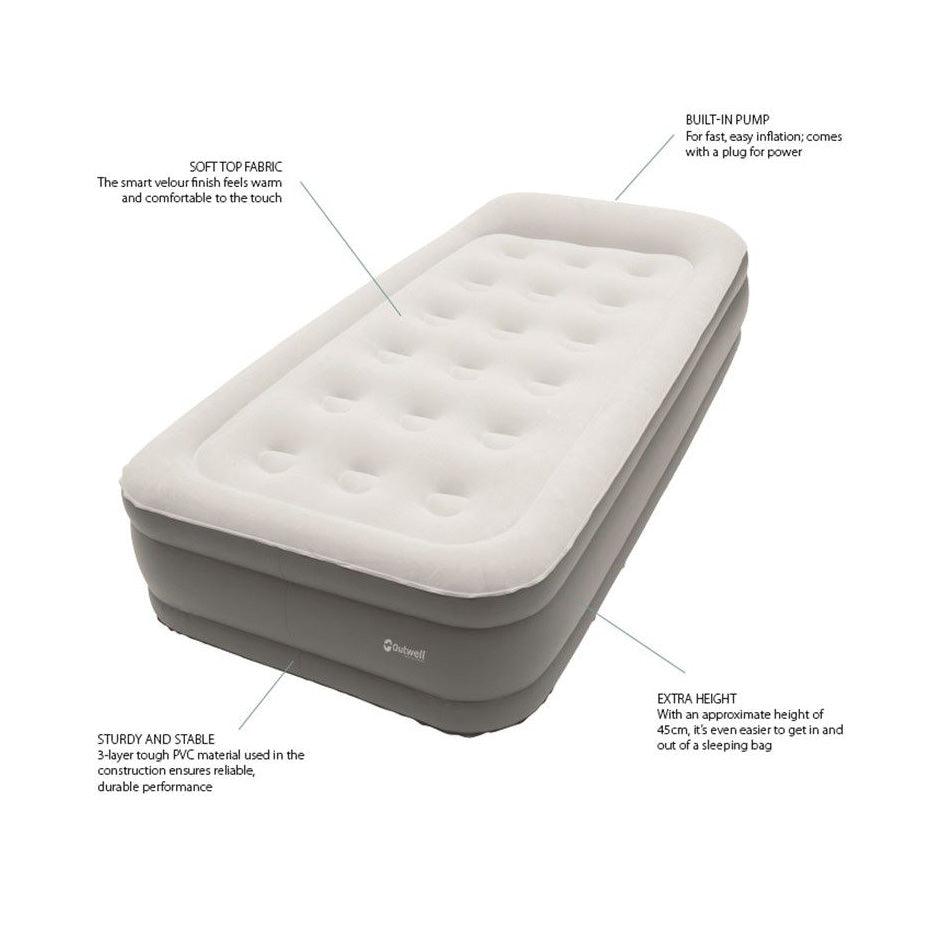 Outwell Flock Superior Single Airbed With Built-In Pump - Towsure