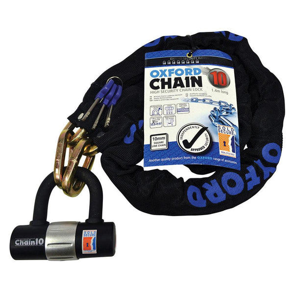 Oxford Chain 10 Hardened Chain Lock - Sold Secure Gold