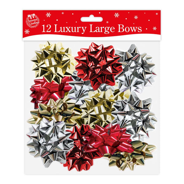 Pack of 12 Large Luxury Foil Christmas Bows