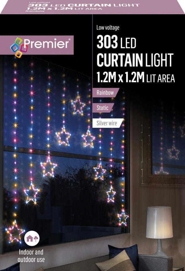 Premier Decorations 1.2m Pin Wire Star V Curtain - Rainbow - Towsure