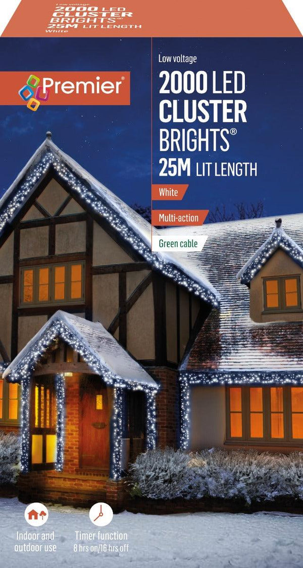 Premier Decorations 2000 LED Cluster Lights with Timer - White - Towsure