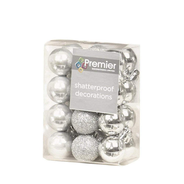 Premier Decorations 24 30mm Silver White Multi Finish Baubles