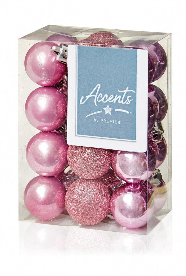 Premier Decorations 24 Pink Multi Finish Baubles - Towsure