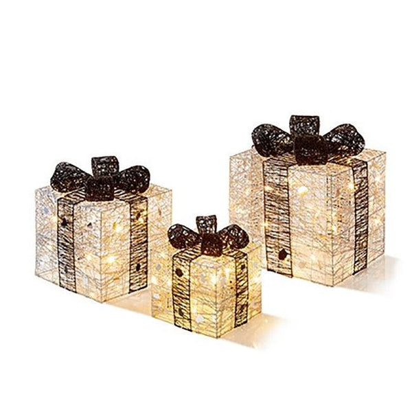 Premier Decorations 3 Piece Parcels with LEDs - Silver and Black