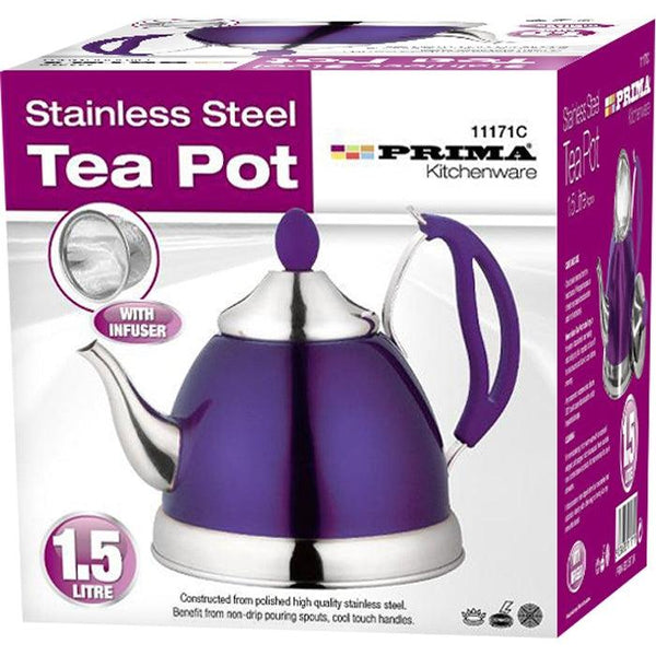Prima Purple Stainless Steel Tea Pot - 1.5 litre