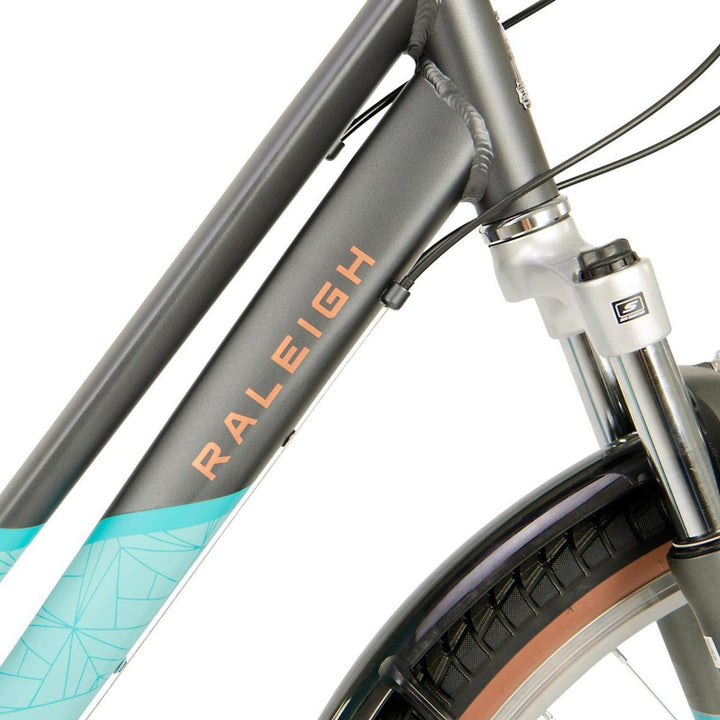 Raleigh Pioneer Trail Low Step Hybrid Bike - Grey Teal - Towsure