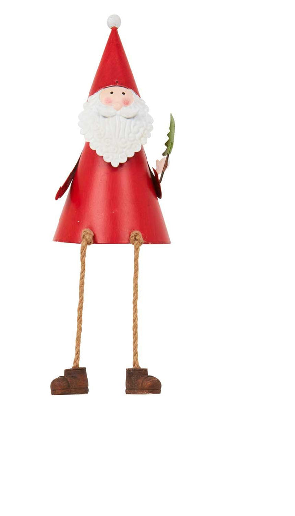 Red Metal Sitting Santa with Tree - 19cm