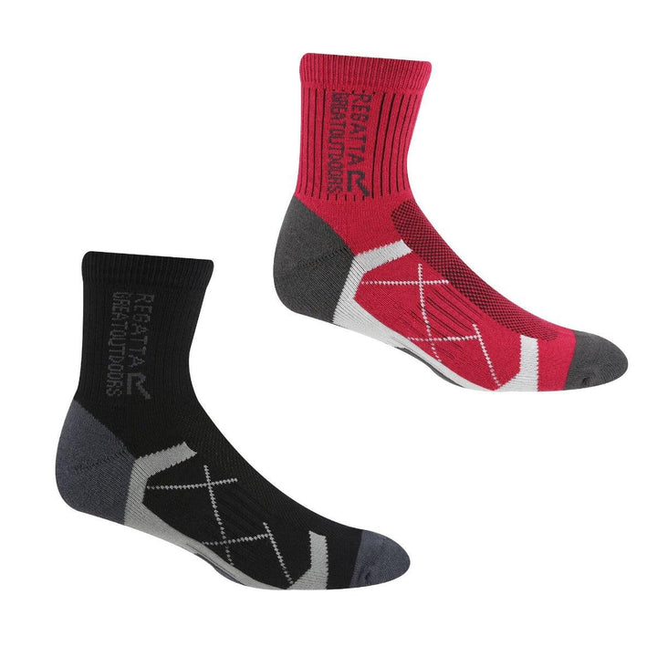 Regatta 2 Pair Active Socks Black/Cherry Pink - Towsure