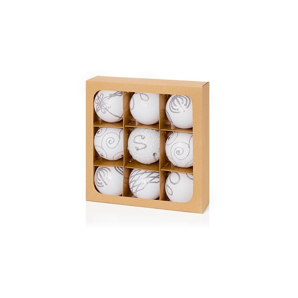 Shatterproof Christmas Baubles - 60mm White - Pack of 9