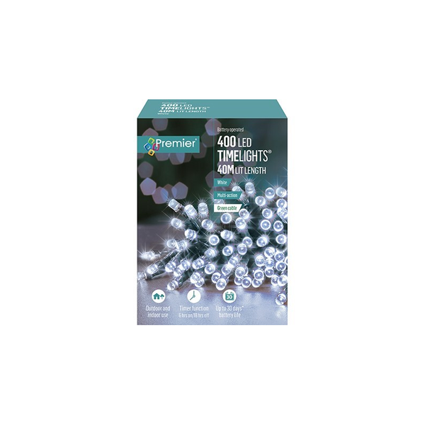 400 Multi Action Battery-Operated LED Cool White Christmas Lights