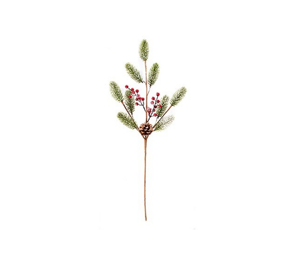 Premier Decorations Natural Green Fir Spray - Red Berry & Pine Cone