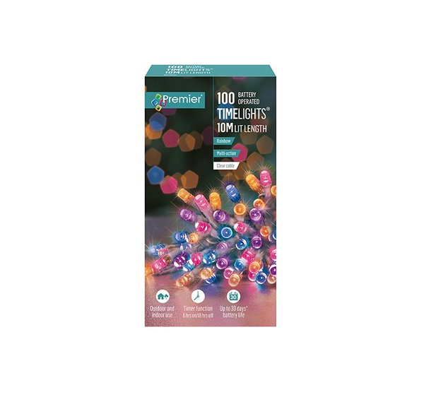 Premier Decorations Multi-Coloured Rainbow LED Lights Clear Cable