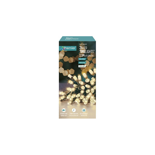 24 Multi Action Battery Operated Warm White LED Christmas Lights - 2.3 Metre