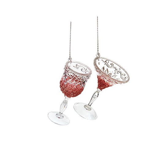 Premier 10cm Rose Gold Wine Glass Christmas Tree Decoration