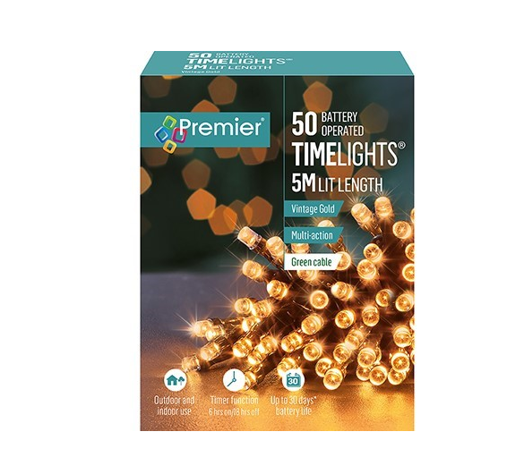 Premier Decorations 50 Multi Action Battery Operated Gold LED Lights