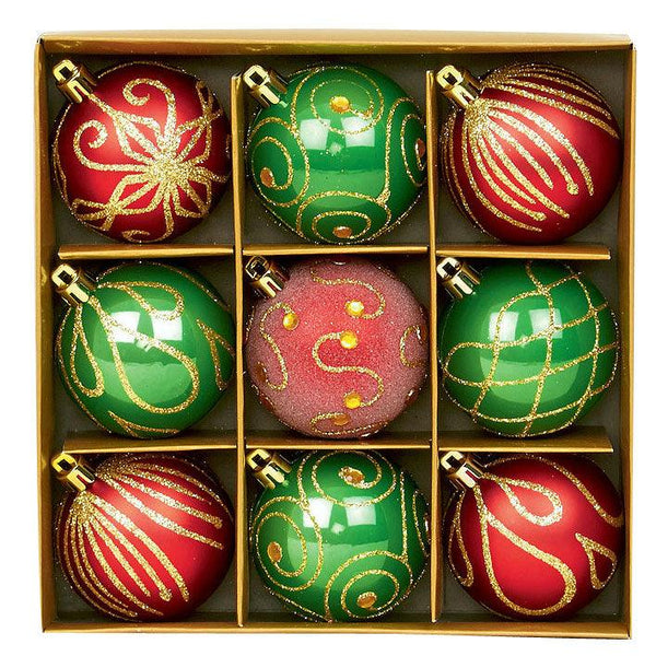 Shatterproof Red/Green Christmas Baubles 60mm - Pack of 9