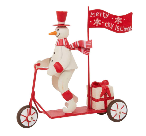 Snowman & Scooter Christmas Figure - 11cm