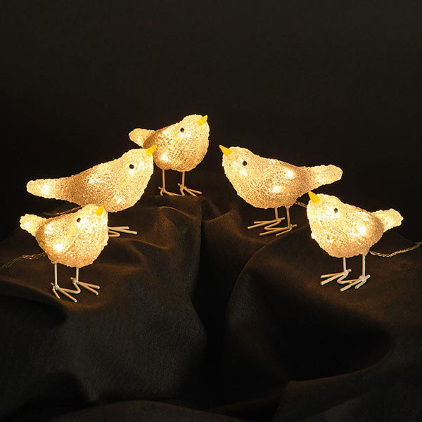 Snowtime 5 Acrylic Birds With 40 Warm White LED Lights