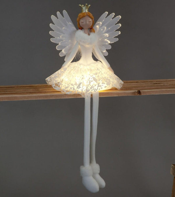 Snowtime 54cm Sitting Angel with Dangling Legs -White/Gold