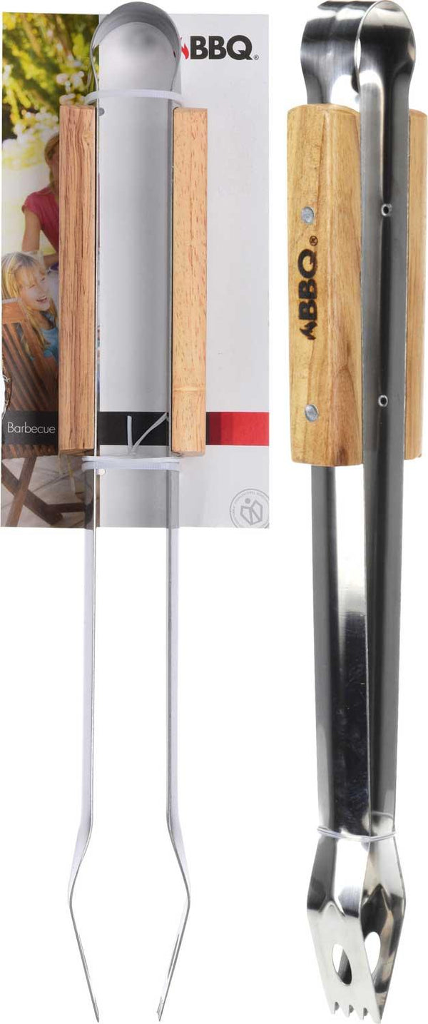 Stainless Steel Barbecue Tongs with Wooden Handles