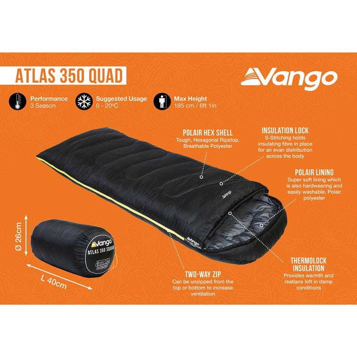 Vango Atlas 350 Quad Sleeping Bag - Black - Towsure