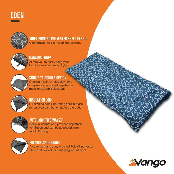 Vango Eden King Size Single Sleeping Bag - Moroccan Blue - Towsure