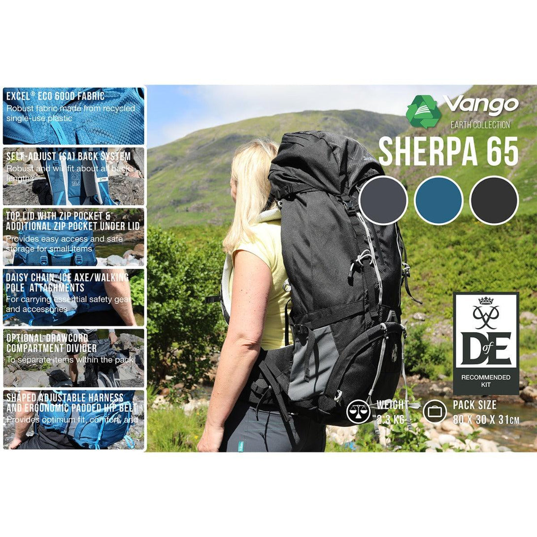 Vango Sherpa 65 Rucksack - Black - Towsure