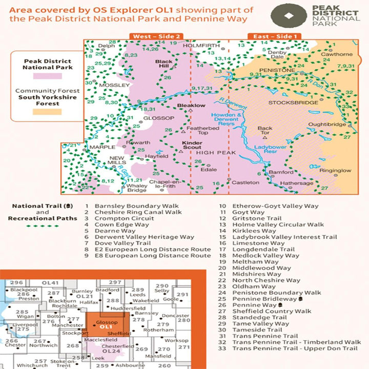 Waterproof OS Map OL1 - The Peak District: Dark Peak Area - Towsure