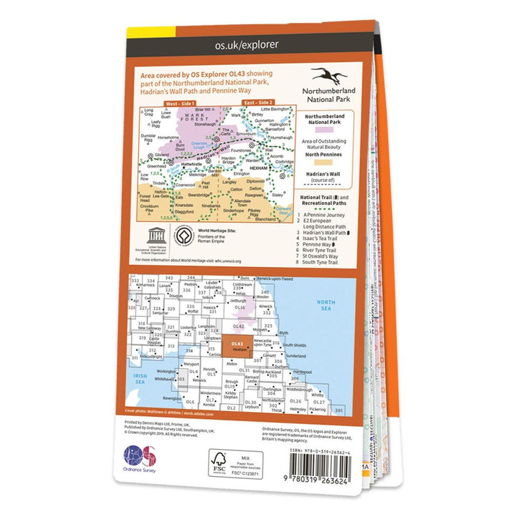 Waterproof OS Map OL43 - Hadrian's Wall - Towsure