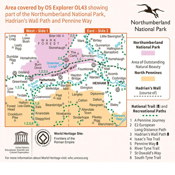 Waterproof OS Map OL43 - Hadrian's Wall - Towsure
