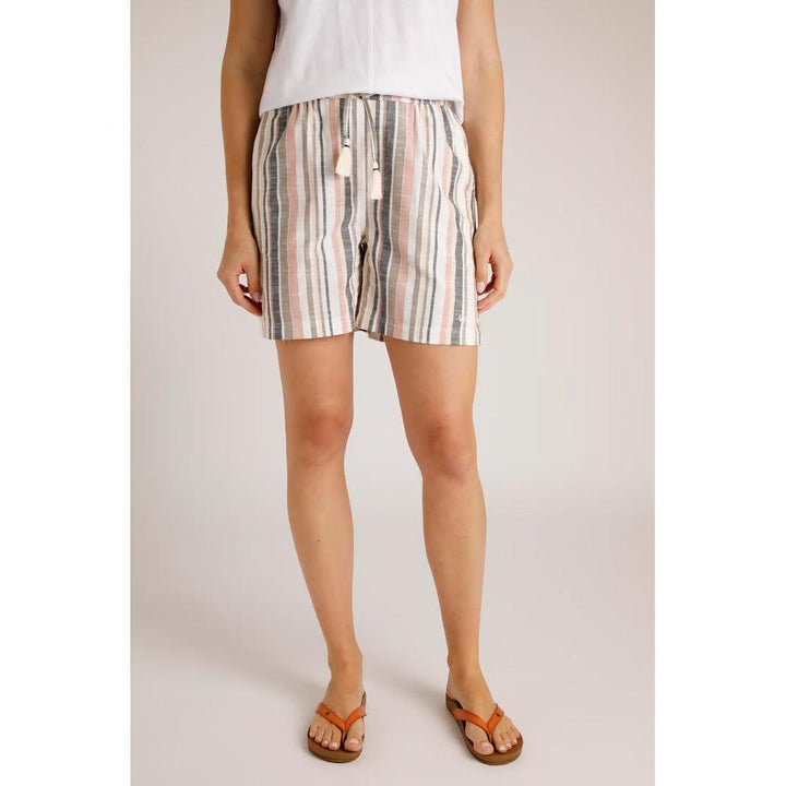 Weird Fish Women's Barletta Organic Stripe Woven Shorts - Ecru - Towsure