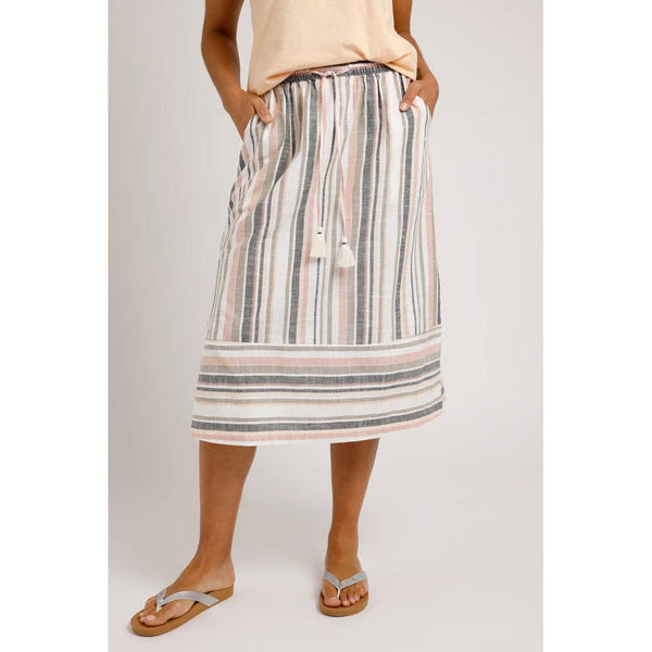 Weird Fish Women's Samara Organic Stripe Woven Midi Skirt - Ecru